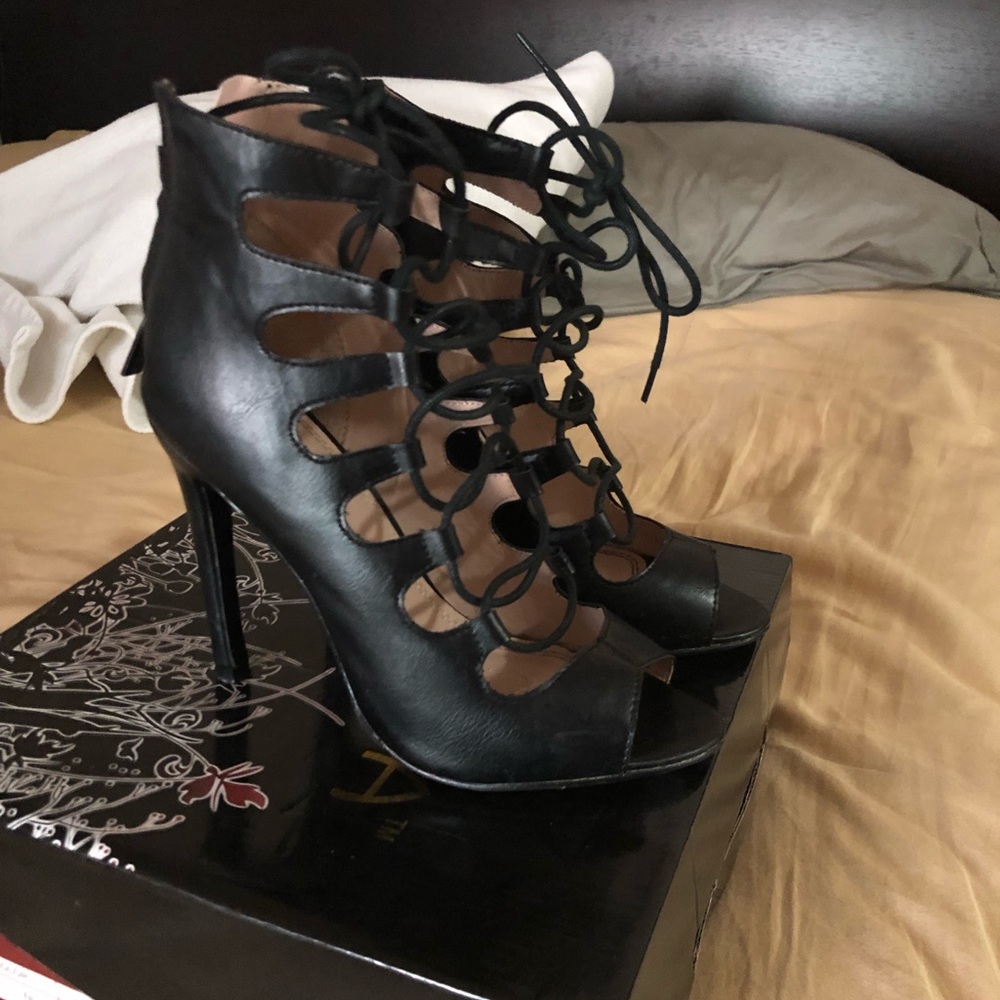 Lace up black heels